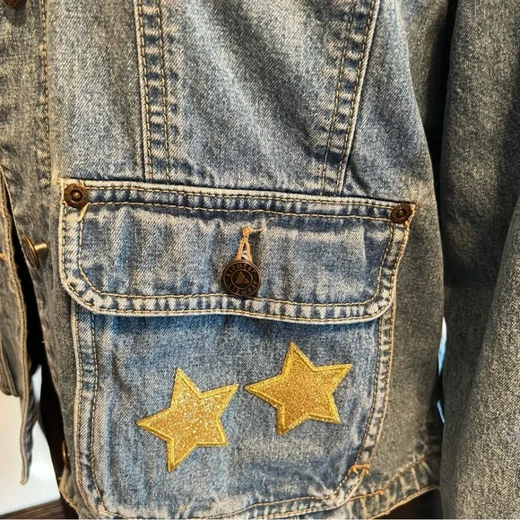 NWT Trucker ❤️ Sequin Heart Handmade One of a Kind Jean Jacket Petite - Picture 3 of 13